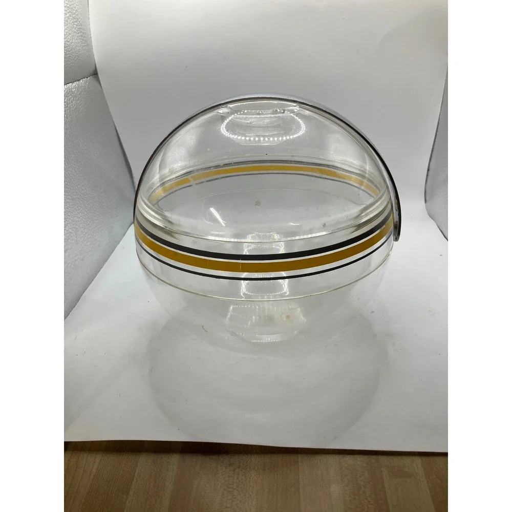 Vintage Clear Acrylic Ice Bucket‎ with Lid Gold and Black Stripe MCM Barware
